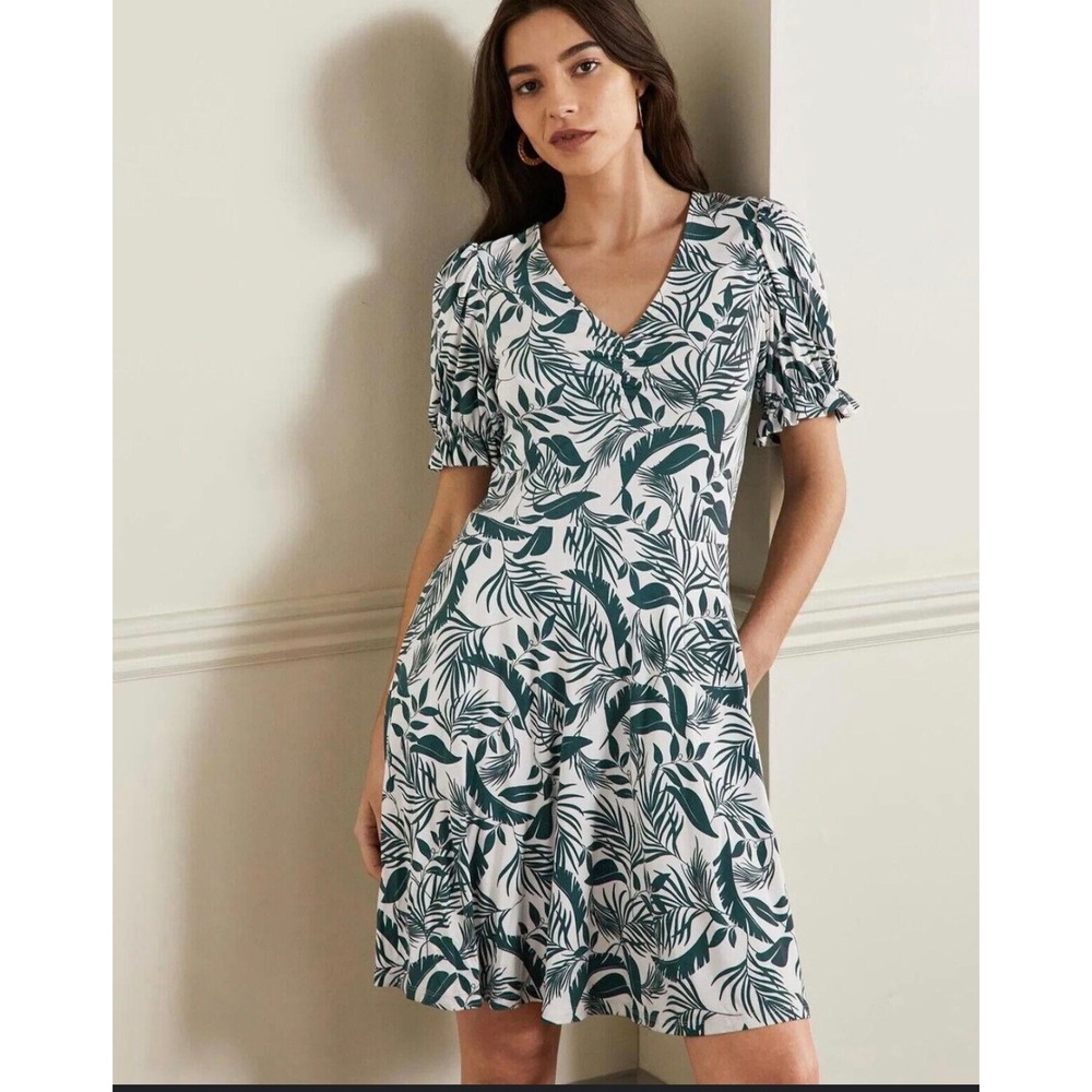 Boden Women's V Neck Jersey Dress Green Sz‎ 8
